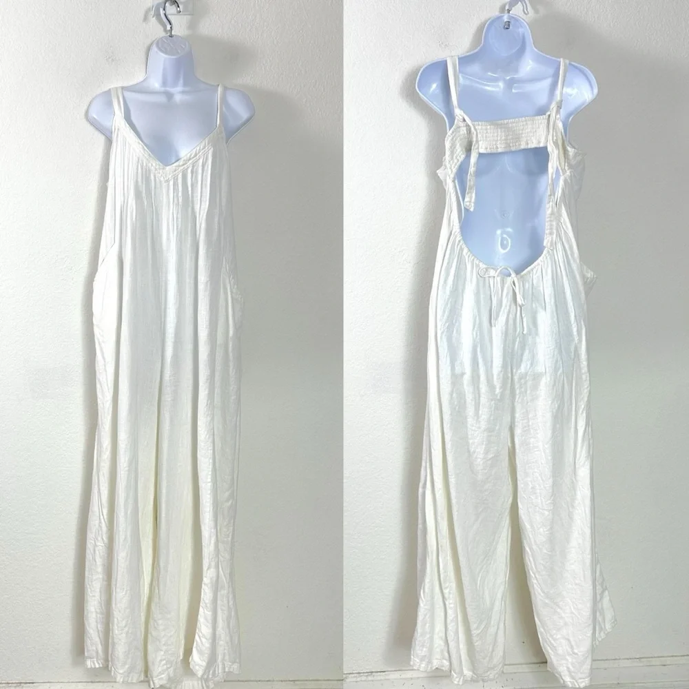 Free People Ethereal Drifting Dreams One Piece Jumpsuit White XL Wide Leg - Picture 7 of 12